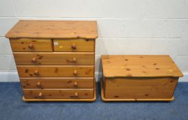 A MODERN PINE CHEST OF TWO SHORT OVER FOUR LONG DRAWERS, width 80cm x depth 41cm x height 83cm,