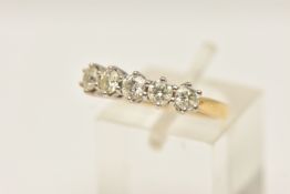 AN 18CT GOLD FIVE STONE DIAMOND RING, five round brilliant cut diamonds, approximate total diamond