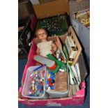 ONE BOX AND LOOSE VINTAGE TOYS, to include a mid-20th century Italian Arco Falc Milano table