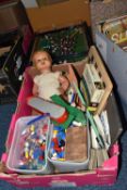 ONE BOX AND LOOSE VINTAGE TOYS, to include a mid-20th century Italian Arco Falc Milano table