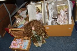 TWO BOXES OF COLLECTORS DOLLS AND TEDDY BEARS, dolls by companies including Hamilton Heritage Dolls,