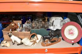 TWO BOXES AND LOOSE CERAMIC ORNAMENTS AND GLASSWARES to include a Beswick 'Connoisseur Series