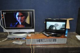 A COLLECTION OF AUDIO VISUAL EQUIPMENT including a JVC 26in TV with remote, a Panasonic VHS/DVD