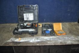 A CHALLENGE SDS BREAKER/DRILL, a set of long SDS bits, a Power Craft pneumatic drill and a box