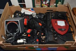 BOX OF VINTAGE GAMING ITEMS, includes an Atari VCS and games, a Grandstand Astro Wars and a
