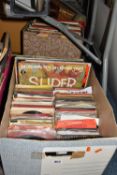 TWO BOXES OF LPS AND 45 R.P.M. RECORDS, approximately one hundred and seventy five titles of