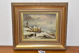 A MODERN DUTCH WINTER SCENE IN THE 19TH CENTURY STYLE, figures with carts and horses on a snow