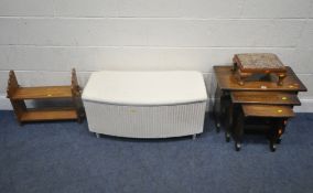 A LATE 20TH CENTURY OAK NEST OF THREE TABLES, largest table width 61cm x depth 33cm x height 46cm, a