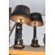 A PAIR OF COACH HOUSE EMPIRE-STYLE TABLE LAMPS decorated with gilt neo-classical motifs to include - Image 1 of 8