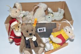 A BOX OF MINIATURE STEIFF BEARS to include four limited edition hanging Christmas ornamental bears