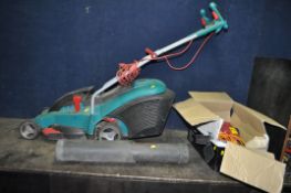 A BOSCH ROTAK 40 ERGOFLEX ELECTRIC LAWN MOWER with grassbox (PAT fail due to uninsulated plug but