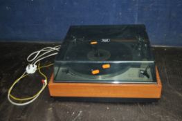 A GOLDRING LENCO GL75 VINTAGE TURNTABLE with a teak case and smoked plexi glass HL lid (some minor