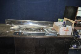 A COLLECTION OF MGB CHROME WORK AND PARTS including three door plates, two chromed sill cover, three