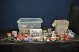 TWO BOXES OF MOSTLY NEW OLD STOCK, including BMC, Lucas, Lockheed, British Leyland such as