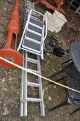 AN ALUMINIUM DOUBLE EXTENSION LADDER, with 15 rungs to each 400cm section, along with a steel and an