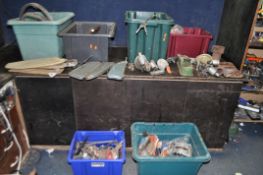 SIX BOXES OF VINTAGE CAR PARTS including a Smiths speedometer, a replacement alternator, Morris dash