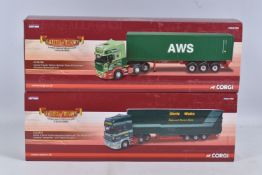TWO BOXED LIMITED EDITION HAULIERS OF RENOWN 1:50 SCALE CORGI DIECAST MODEL SCANIA HAULAGE TRUCKS,