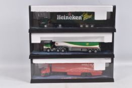 THREE ENCASED CORGI 'MODERN TRUCKS' DIECAST MODEL TRUCKS, the first is a BP ERF Tanker model