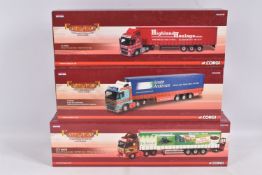 THREE BOXED LIMITED EDITION CORGI HAULIERS OF RENOWN 1:50 SCALE VOLVO CURTAINSIDE DIECAST MODEL