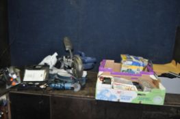 A COLLECTION OF POWER CRAFT AND CHALLENGE POWER TOOLS, including a compound mitre saw, a soldering