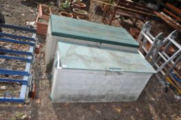 TWO PLASTIC GARDEN CUPBOARDS, the largest being 122cm long, 54cm wide and 62cm deep (2)