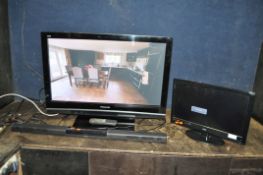 A PANASONIC TH-37PX808A 37in TV, with remote (crack to base), a Philips soundbar and a Logik 22in
