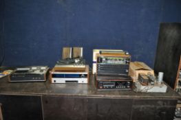 A COLLECTION OF VINTAGE AUDIO EQUIPMENT, comprising an unbranded valve amplifier, a Trio tape