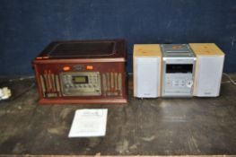 A RETRO GRAMOPHONE STYLE HI FI, with turntable, tape, radio and CD player (doesn't appear to read