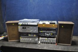 A COLLECTION OF VINTAGE AUDIO EQUIPMENT, including Rotel RA-312 and RA-311 amplifiers, a Hitachi and