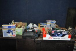 THREE TRAYS CONTAINING POWER AND HAND TOOLS, including Power Craft router, detail sander, electric