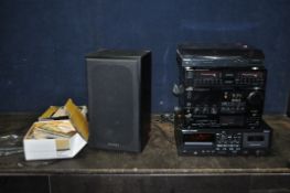 A TECHNICA AND TASCAM COMPONENT HI FI, comprising a SU-X977 amp, a ST-X999L tuner, a SH-E65