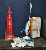 A HOOVER PURE POWER 2100 UPRIGHT VACUUM CLEANER, and a Vax Steam fresh steam mop with accessories