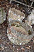 A COTSWOLD STUDIO CONCRETE PLANTER, with lattice effect detail to bowl, 55cm in diameter, along with