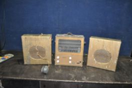 A VINTAGE GRAMPIAN ENSA PUBLIC ADDRESS SYSTEM with a valve amplifier, microphone and two