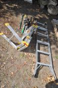 A COLLECTION OF HARDEN TOOLS AND STEP LADDERS, including a Wickes work platform, an aluminium step