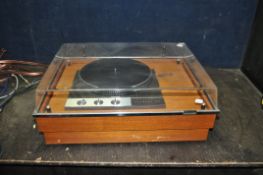 A GARRARD 401 VINTAGE TURNTABLE mounted in a teak case with a clear plexi glass lid (PAT pass and