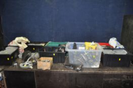 EIGHT TRAYS CONTAINING VINTAGE BICYCLE PARTS, including front sprockets, saddles by Middlemore,