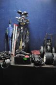 A SELECTION OF GOLF EQUIPMENT, to include four drivers including a Ping G5, sets of irons, woods,