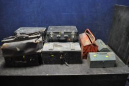 FOUR CASES, A BAG, TWO WOODEN TOOL BOXES AND THREE METAL TOOL BOXES, all containing a variety of