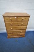 A MODERN PINE CHEST OF TWO SHORT OVER FOUR LONG DRAWERS, width 92cm x depth 46cm x height 118cm,
