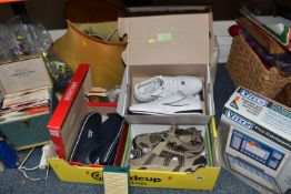 ONE BOX AND LOOSE MISCELLANEOUS to include a boxed pair of beige Karrimor K2 (UK 9), a pair of