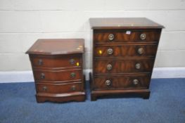 A REPRODUCTION MAHOGANY CHEST OF FOUR DRAWERS, width 64cm x depth 41cm x height 77cm, along with a