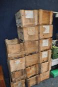 SIXTEEN VINTAGE WOODEN PACKING CASES, width 46cm, depth 29cm, height 27cm (no lids)
