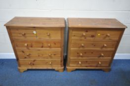 A PAIR OF MODERN PINE CHEST OF TWO SHORT OVER THREE LONG DRAWERS, width 87cm x depth 39cm x height