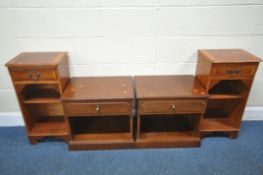 A PAIR OF SINGLE DRAWER BEDSIDE CABINETS, width 54cm x depth 42cm x height 53cm, along with a pair