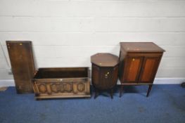 A 20TH CENTURY OAK LINENFOLD BLANKET CHEST, width 97cm x depth 39cm x height 47cm, a double door