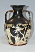 A MID NINETEENTH CENTURY SAMUEL ALCOCK & CO COPY OF THE PORTLAND VASE, in a cream on black colourway