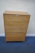 A STAG OAK TALLBOY, with two sets of three graduating drawers, width 76cm x depth 46cm x height