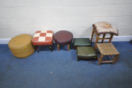 SEVEN STOOLS, varying in shape, size, style, material, etc, condition report: all with