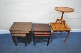 TWO MAHOGANY NEST OF THREE TABLES, largest table width 61cm x depth 46cm x height 51cm, a lamp table